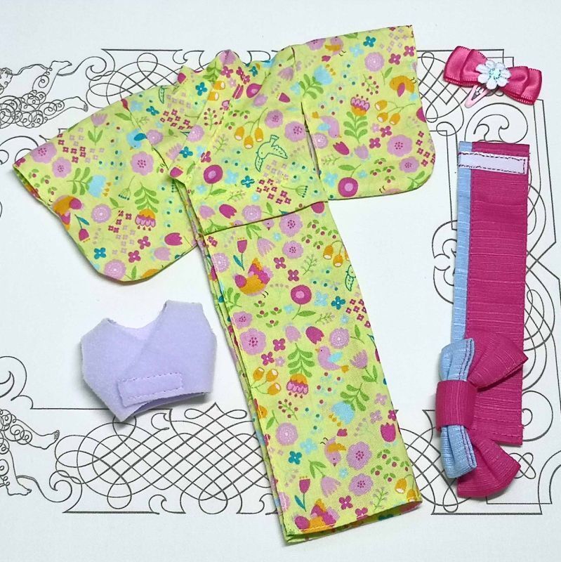 ドレスキット・浴衣セット　B.きみどり花柄　(P2-M)